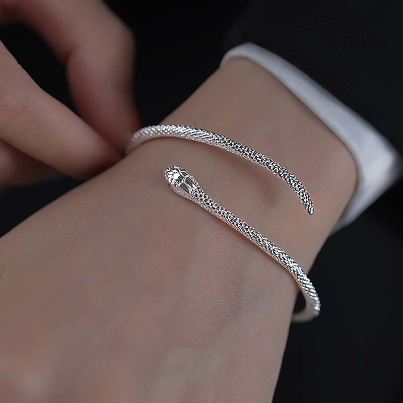 2026 Nuevo Pulsera Punk con Forma de Serpiente para Mujer Moda Simple Color Plata Circonita Pulsera de Aro Ajustable Joyería de Boda Regalos