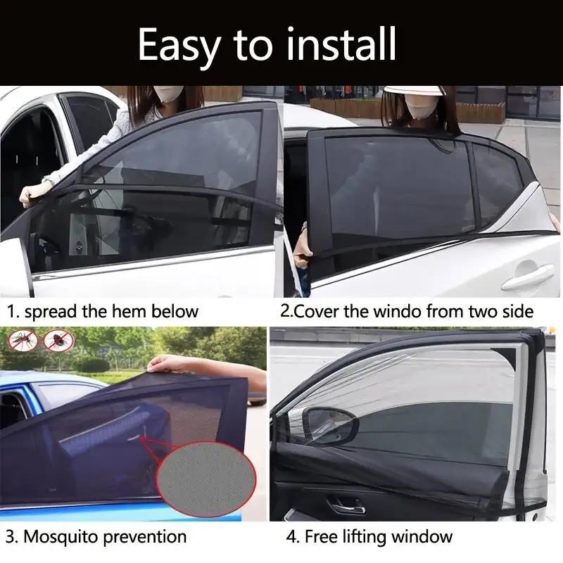 2PCS Universal Privacy Window Mest Mosquito Net Window UV Protect Side Window Sunshade Mesh Sun Visor Protection Car Accessories