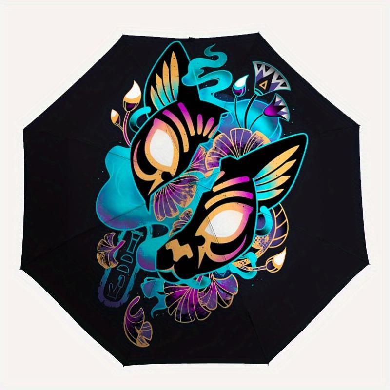 

1pc Feline Mask Automatic Open/Close Umbrella with Windproof, Functional Design, 8-Rib Sturdy Canopy