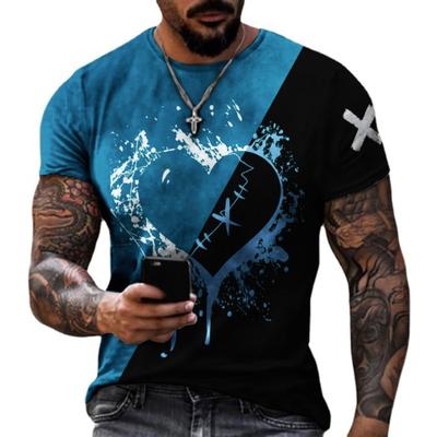 Neues lockeres lässiges Herren-T-Shirt mit herzförmigem Kurzarm-3D-Druck-T-Shirt