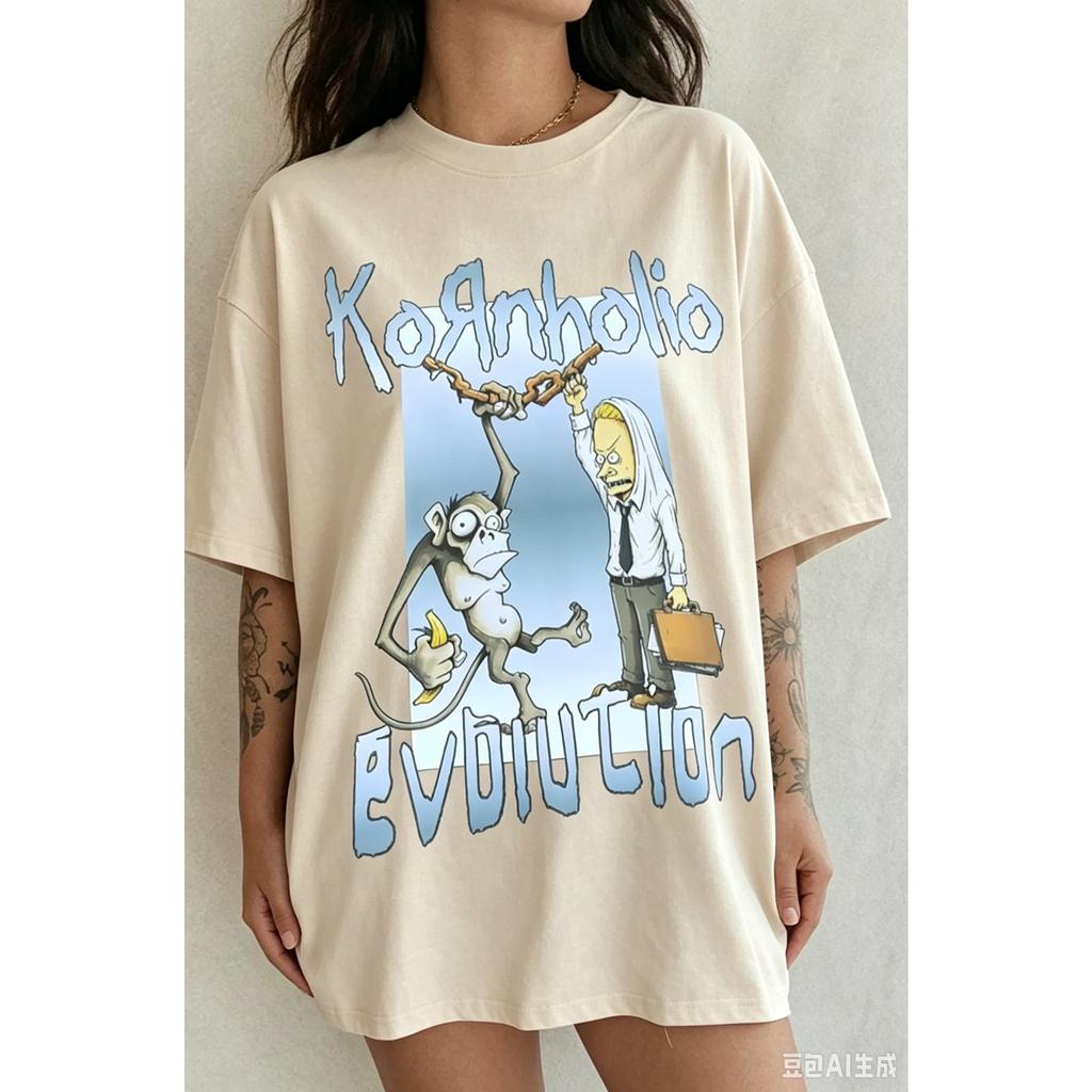 Korn Band T-Shirt Herren Damen Oversized Streetwear Y2k Retro Hip Hop Harajuku High Street Kurzarm Bequem Lässig Locker Damen Herren Kleidung