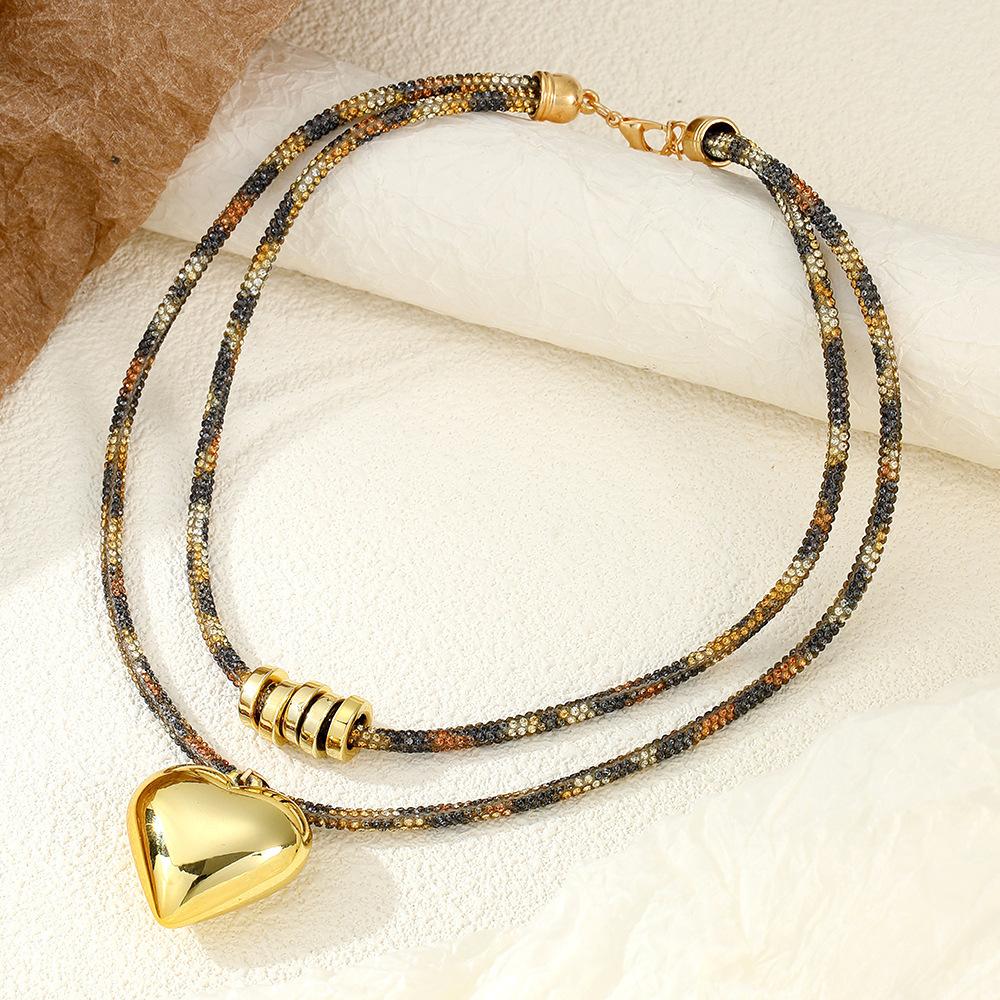 Rhinestone Love Irregular Multi-Layer Collarbone Chain Bracelet, Leopard Print High-End Metal Style Fashion Jewelry Women