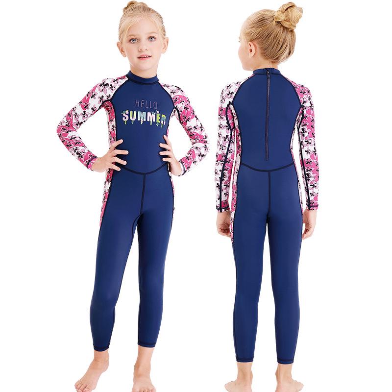 Children's Long Sleeve One-Piece Swimsuit - Girls' Quick-Drying Sunscreen Diving Suit
