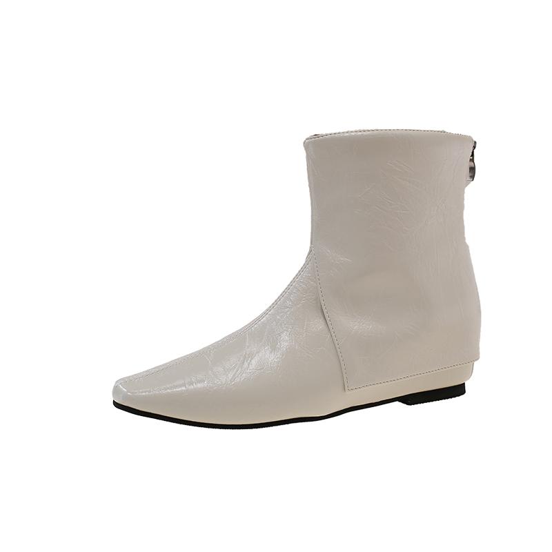 Fashion Temperament Flat Single Boots Autumn New Pointed Toe Rear Zipper Anti-Slip Wear-Resistant Sleeve Boots