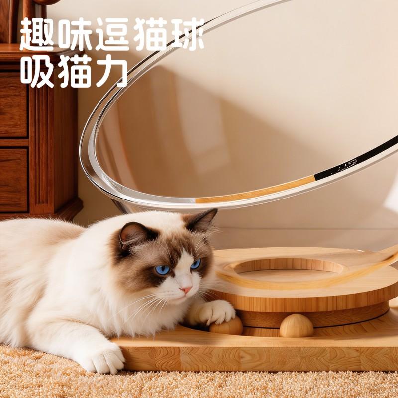 Katzen-Raumkapsel-Bett mit drehbarer Holzplattform Ganzjahres-Acrylhaus für Wohnungskatzen Kleine mittlere große Größen
