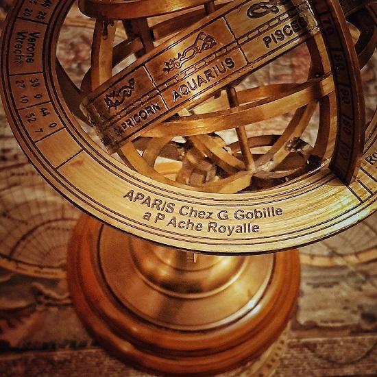 Brass Armillary Sphere with Wooden Base