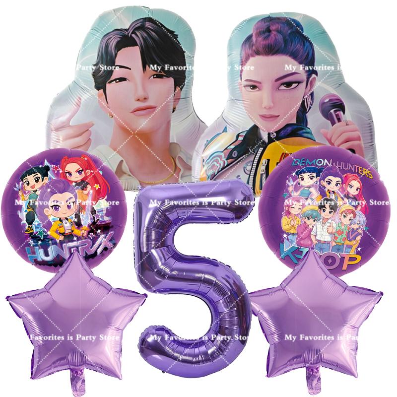Kpop Demon Hunters Birthday Balloons Set Number Balloon Suit Foil Ballon Cartoon Birthday Party Supplies Decor Baby Shower Gift