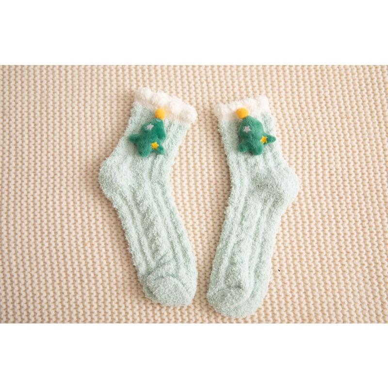 

Women s Autumn and Winter Coral Fleece Postpartum Socks, Thickened Warm Mid-calf Socks, Versatile and Cute Sleeping Socks for Home Use 1 pair світло-зелений колір