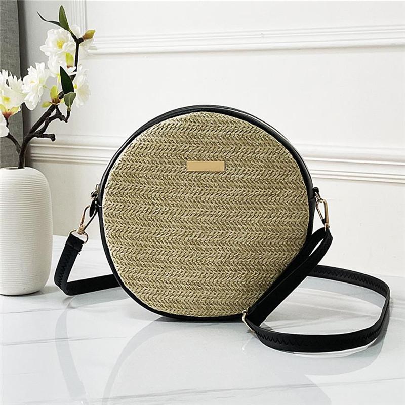 

Женская Сумка, Плетеная Сумка в Пасторальном Стиле, Винтажная Повседневная Сумка через Плечо из Соломы, Летняя Пляжная Сумка чёрный