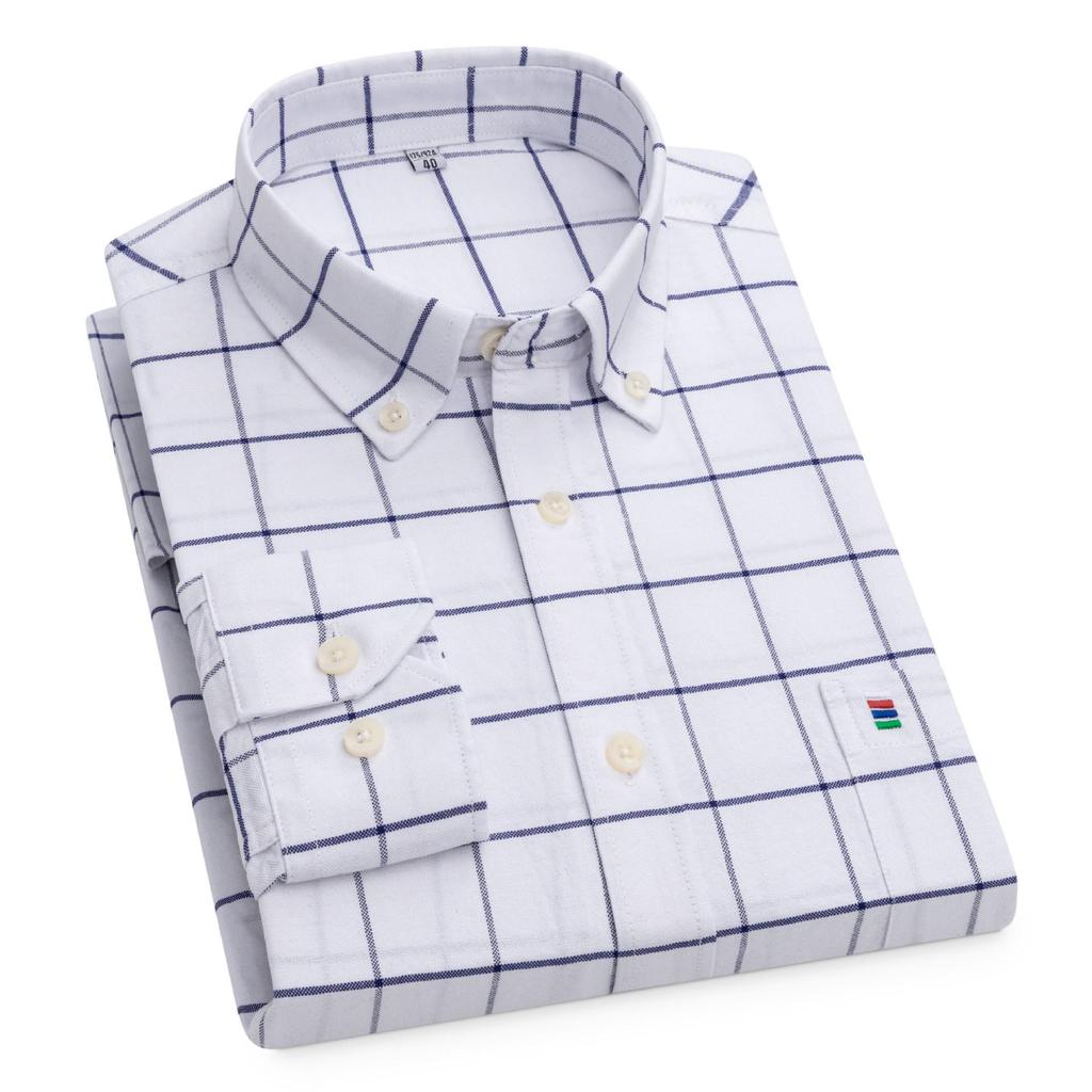 Men's Cotton Oxford Long Sleeve Shirt - Solid Color for Business Casual