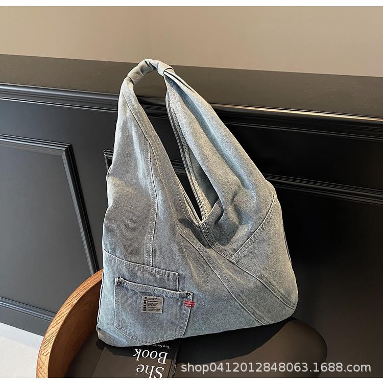 

2025 новая модная нишевая большая вместительная сумка через плечо оптом ретро тренд интернет-знаменитость креативная джинсовая подмышечная женская сумка синий