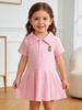 Baby Girls Short Sleeve Pink Dress, Summer Casual Dresses for Toddler Birthday Party Daily Wear, Age 3M–2Y