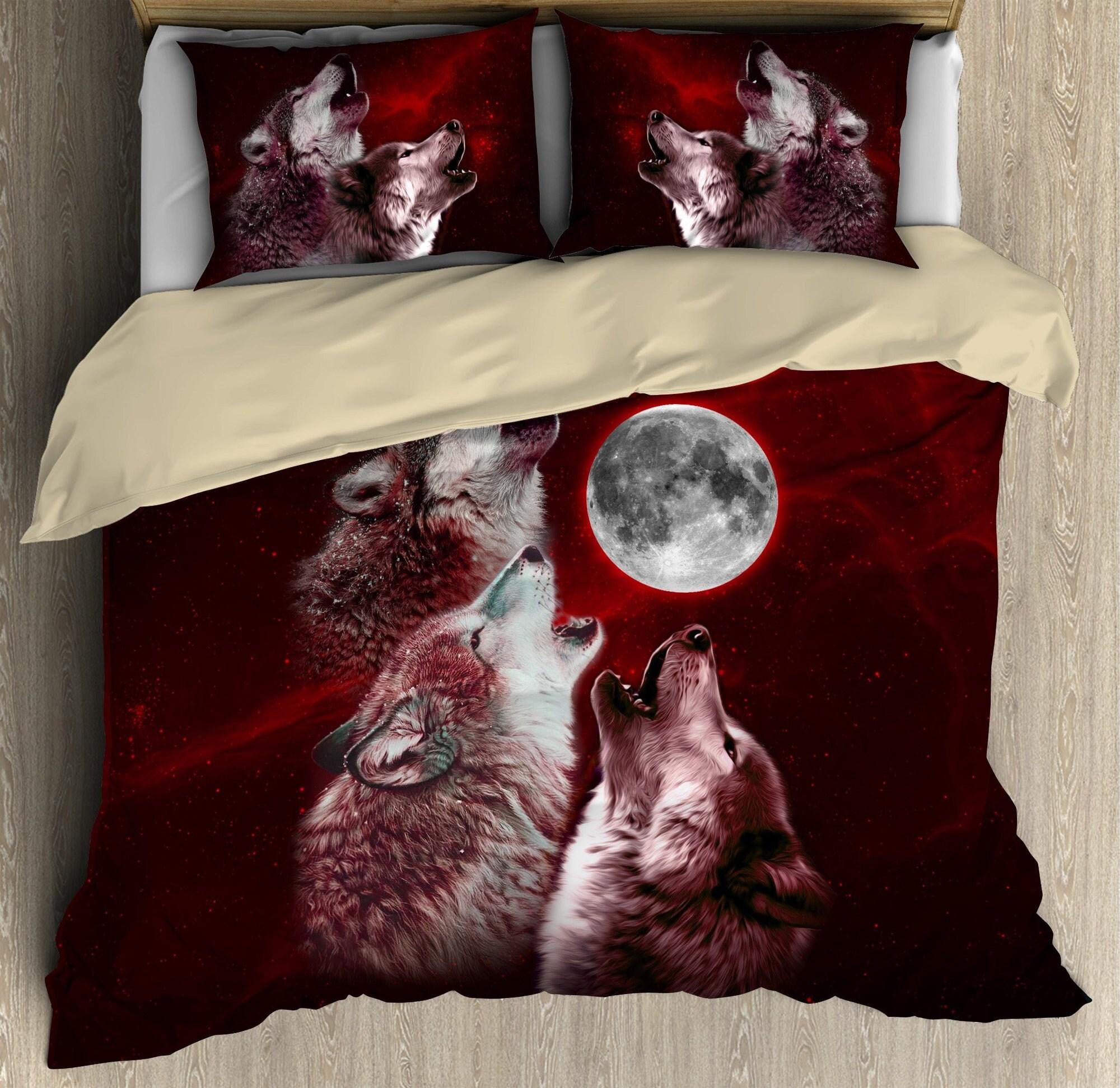 

Wolf And Moon Bedding Set 3D Printing 2-3 Piece Set (No Core) For Bedroom Duvet Cover Set Home Textile Halloween Decor Gifts Eusingle 135x200cm