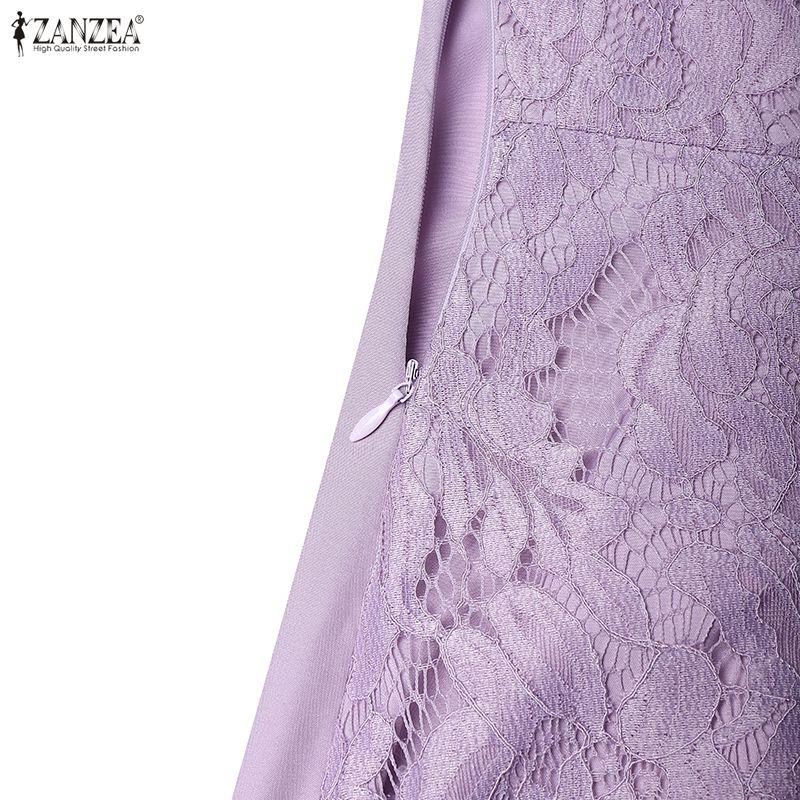 ZANZEA Women Elegant Lace Patchwork Casual V-Neck Short Sleeve Dress