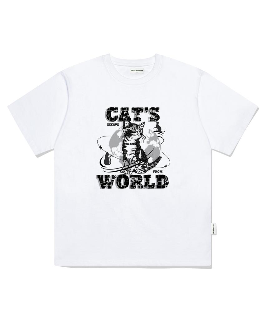 ESCAPEFROM Cats World Print Oversized Short Sleeve T-Shirt White