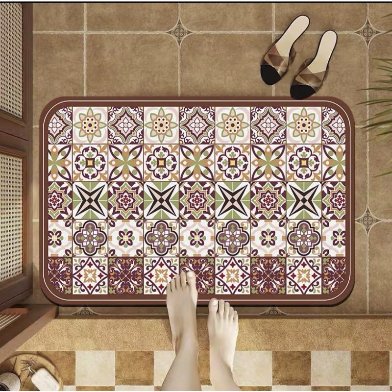 Light Luxury Retro Style Diatom Mud Floor Mat Bathroom Bathroom Water Absorption Quick Dry Door Mat Anti Slip Foot Mat Entry Door Mat