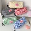 Pen Bag Plaid Heart Pencil Case Cloth Pencil Pouch Korean Plaid Stationery Bag  School
