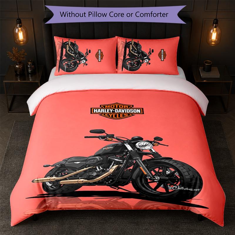 Set Copripiumino Harley-Davidson 3 Pezzi 1 Copripiumino e 2 Federe Biancheria da Letto Morbida per Camera da Letto Domestica
