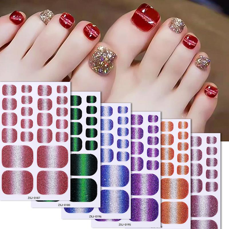 Adesivos de Unha do Pé Impermeáveis com Glitter Degradê – Nail Art Extra Brilhante para o Verão