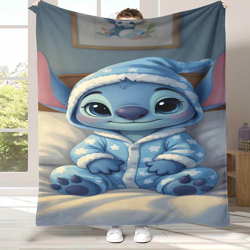 

Kawaii S-Stitch Cartoon Flannel Blanket,Ultra Soft Warm Plush Throw for Home Bedroom Bed Sofa Cover Camping Picnic gift kids 75x90cm