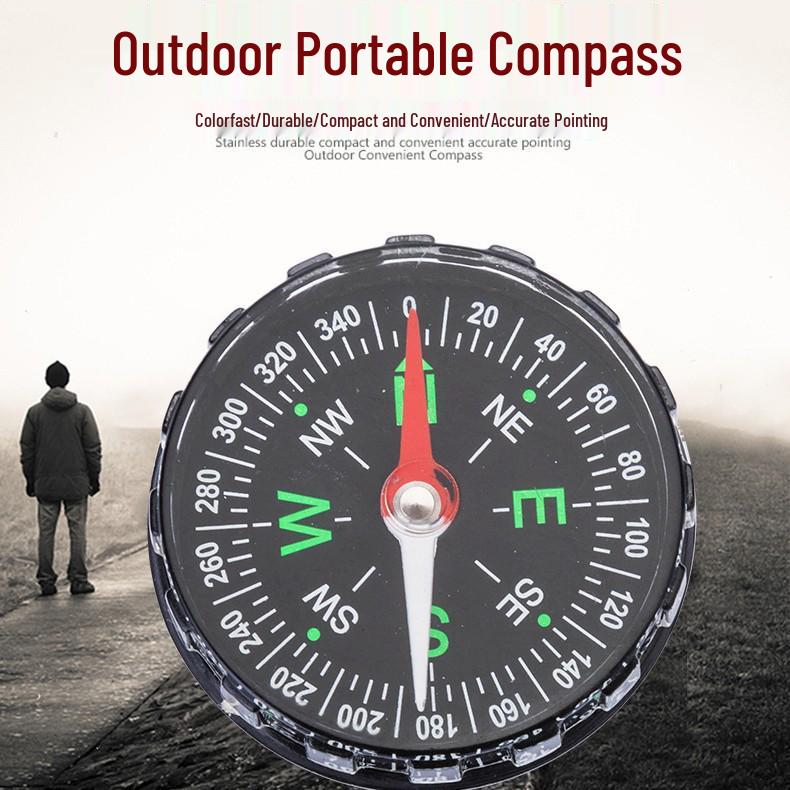 Black Serrated Edge Compass with Pointer, Outdoor, Small Plastic, 45mm Diameter.