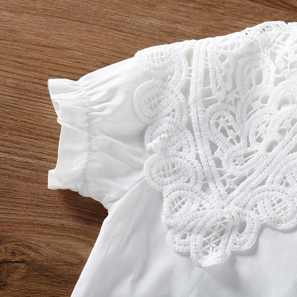 Kids School Shirt for Girl Blouse Cotton Lace Collar White Short Sleeve Tops Summer Children Clothing