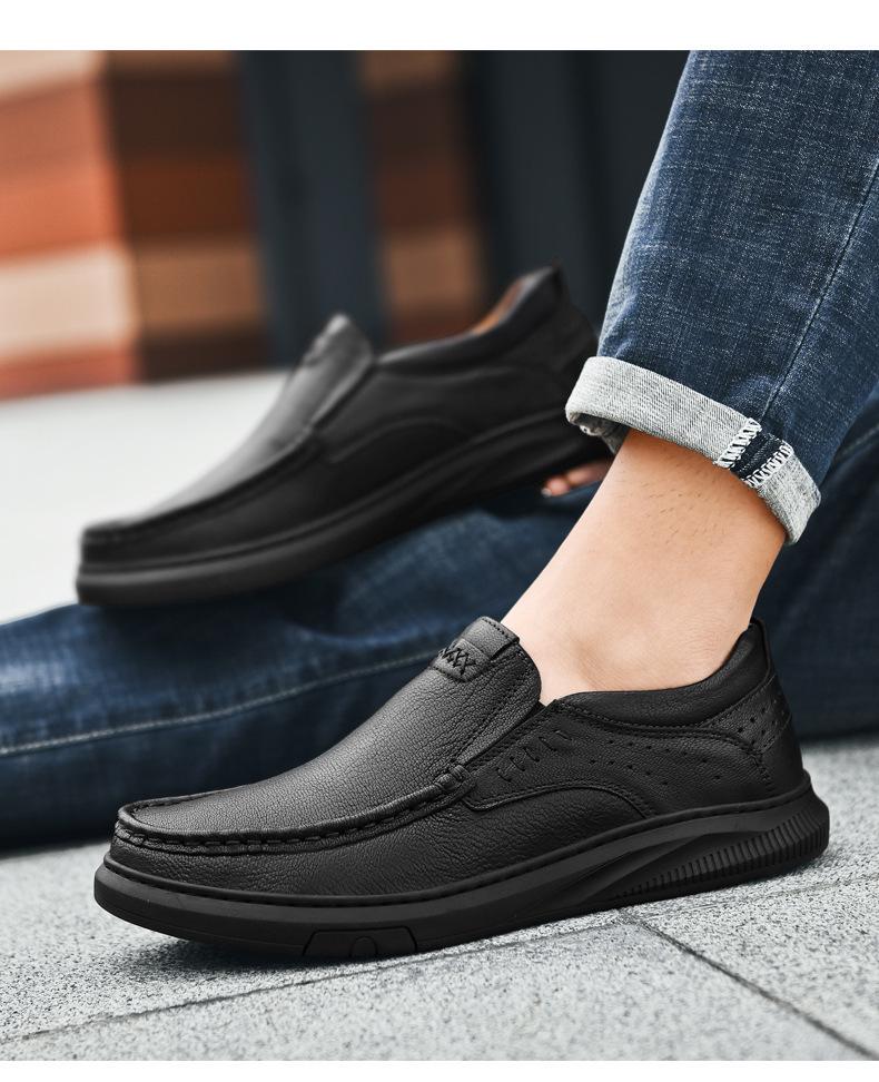 Men's Genuine Leather Slip-On Moccasins - Comfortable Casual Driving Shoes for Spring and Summer.