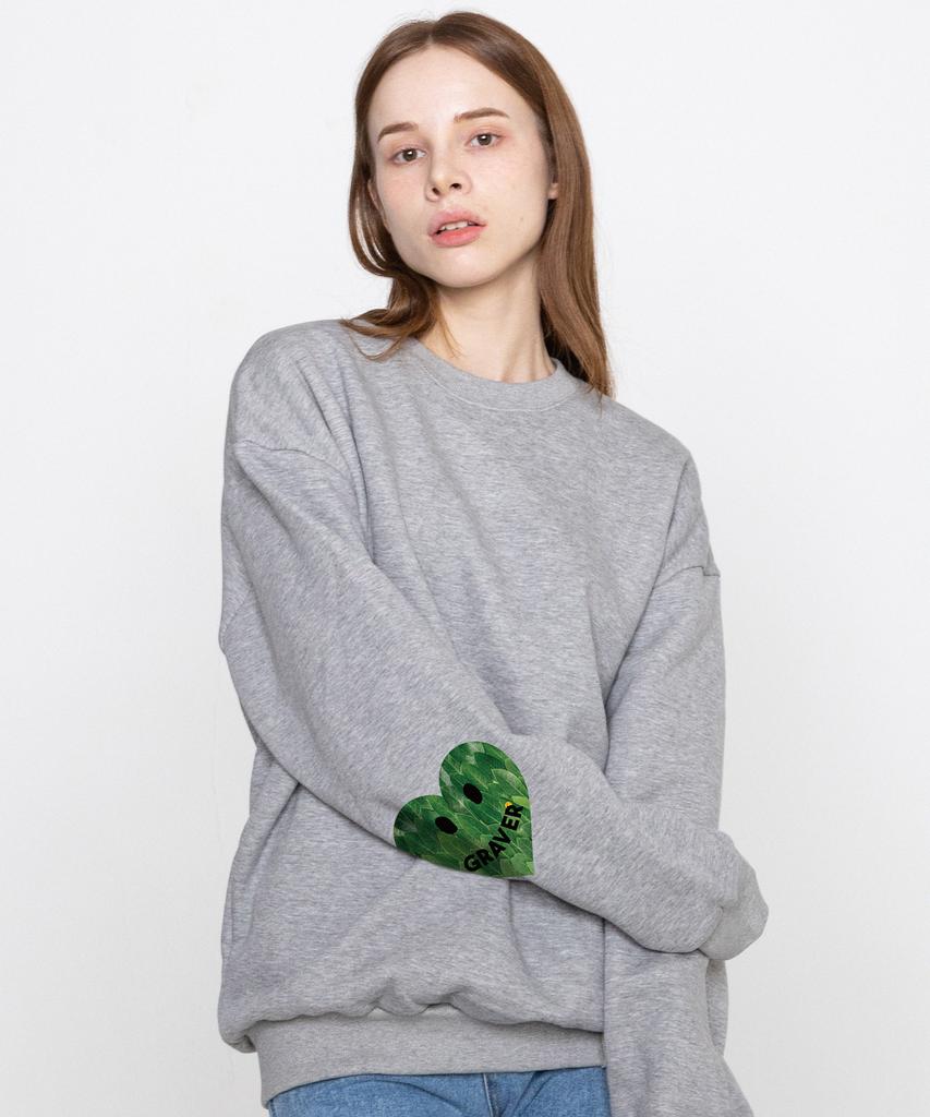 GRAVER [Unisex] Elbow Leaf Smile Heart Sweatshirt_Gray