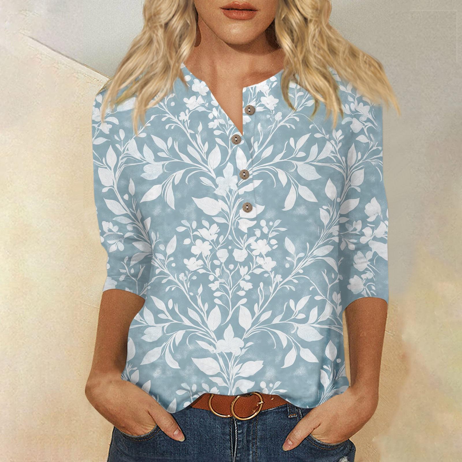 

Женская мода повседневная блузка с пуговицами и рукавом 3/4 с принтом ко Дню святого Валентина L синий