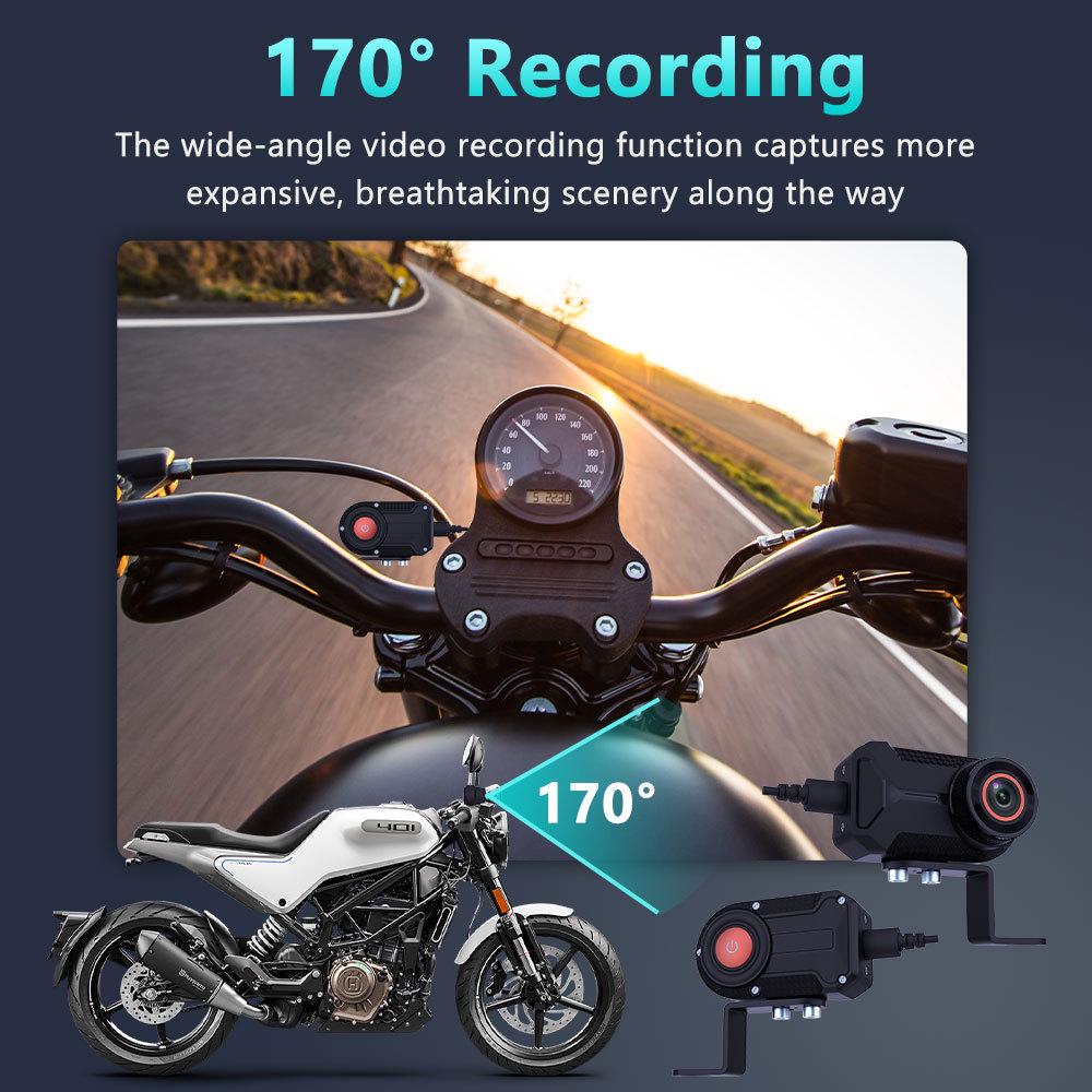 2K HD Motorcycle Dash Cam with WiFi, Image Stabilization, and IP66 Waterproof.