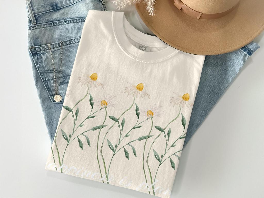 Cottagecore Daisy T-Shirt, Watercolor Wildflower Botanical Tee, Nature Lover Top