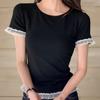 New Arrivals Open Run Women Round Neck ShorT Sleeve T shirT Lace Layered