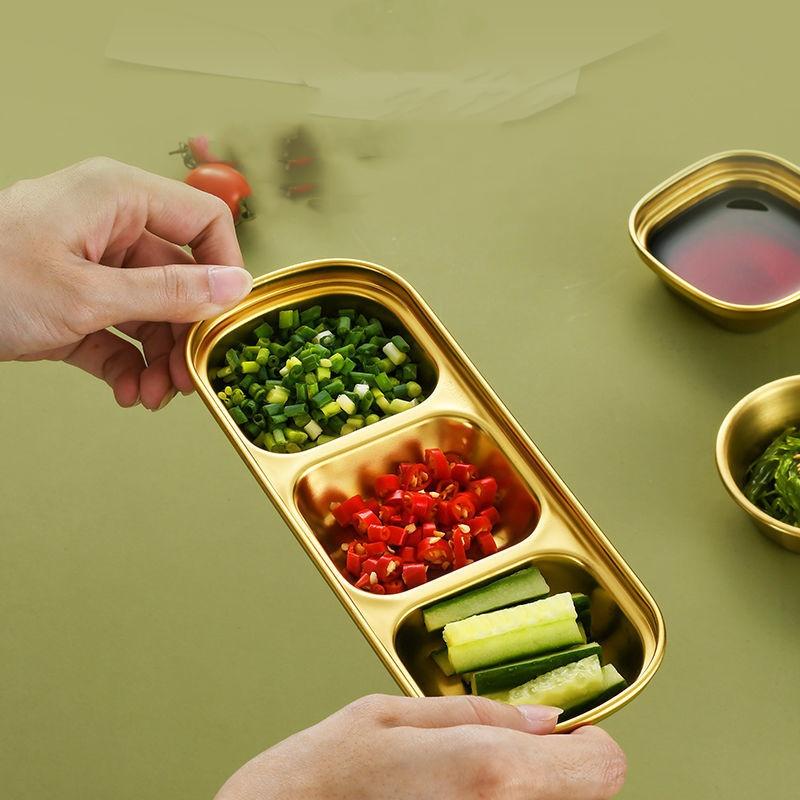 Korean Style Seasoning Dish Gold Silver Color Stainless Steel Barbecue Sauce Dish Plate Tableware BBQ Restaurant Kitchen Tool