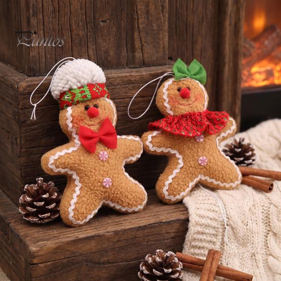 Cute Christmas Party Favors Gingerbread Man Pendant, Non-woven Fabric Hanging Ornament with Lanyard Holiday Gift for Tree Decoration, Festive