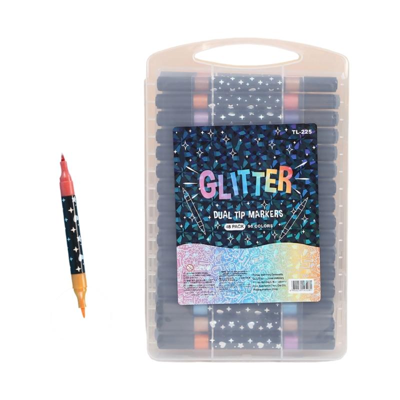 Glitter Marker Pen Set with Storage Case, Art Markers for Journaling, Card Making, Coloring, Lettering and Paper Crafts