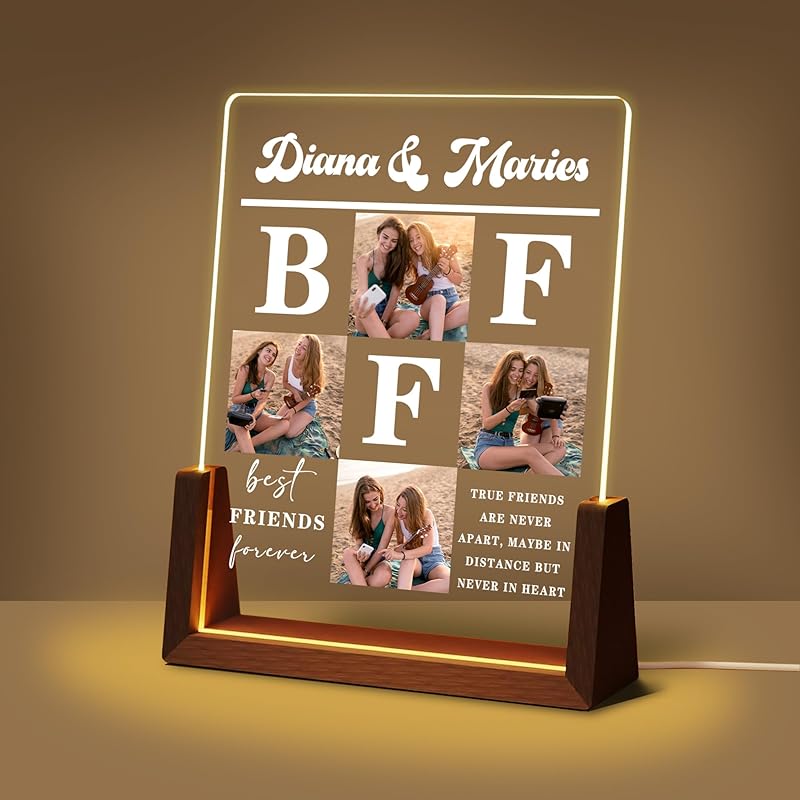 Personalized Mothers Day Unique Gifts for Mom Wife, Mom Gifts from Daughter Son Husband, Custom Acrylic Night Light Picture Frame with Photo Name,
