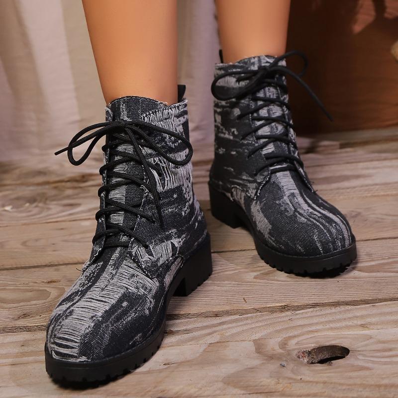Denim Martin boots women's autumn and winter new large size low tube canvas women's boots