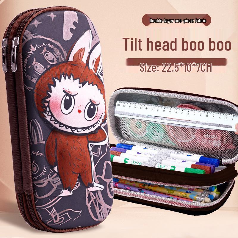 3D Cartoon Double-Layer Pencil Case for Kids - Large Capacity Zipper Bag for Boys and Girls