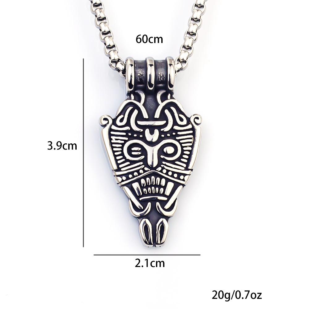 Necklace Retro Men's Double Sided Viking Symbol Shield Mask Smiley Face Pendant