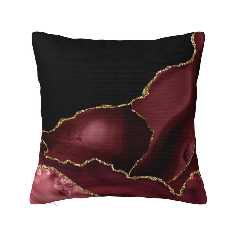 Custom Modern Burgundy Maroon Geode Agate Cushion Cover Velvet Marble Texture Gold Throw Pillow Case Decoration
