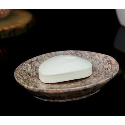 Crocon Natural Galenite Soap Tray for Bathroom & Kitchen – Premium Granite Stone Oval Soap Dish with Self-Draining Waterfall (Size: 5x4 Inches)