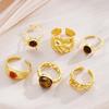 Tiger Eye Inlaid Crystal Ring Set Gold Plated Finger Open Rings Set New Geometric Rings Set  Women