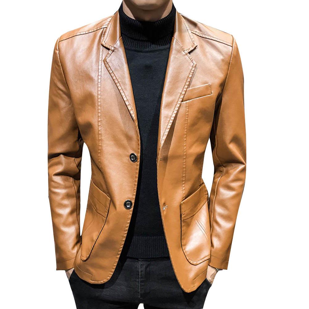 Luxury Leather Jacket Men s Suit Leather Coat Casual Small Suit Coat Men s Faux Leather Jacket M земля желтый
