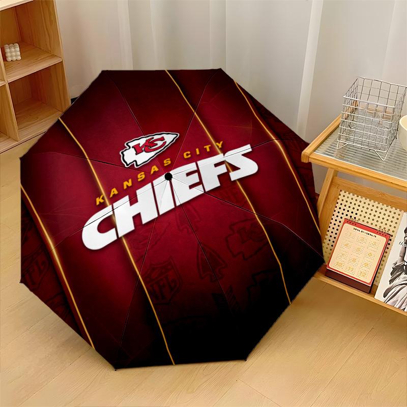 Kansas City Chiefs Print Auto 8?Ribs Folding Umbrella Wind Resistant Lightweight Automatic Umbrella For Daily Travel