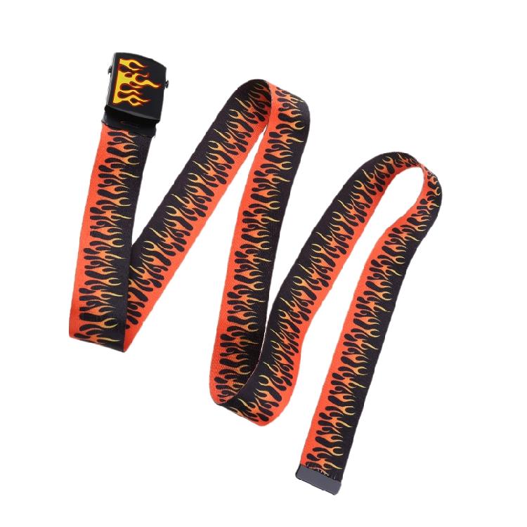 Korean Style Unisex Flame Grain Waistband 130cm Length Adjustable Canvas Belt