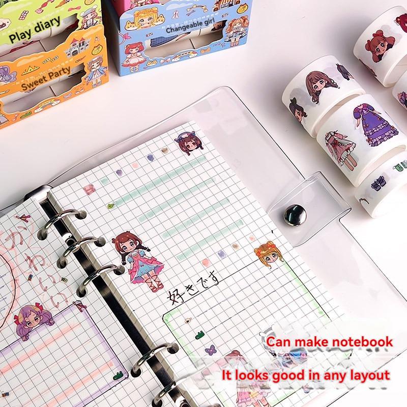 1box Cute Princess Dress Up Sticker Girl Cartoon Washi Tape Set Cute Children's Handbook Character Clothes Decoration Sticker