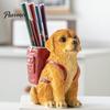 Hand Painted Dog Stationery Holder Golden Puppy Backpack Pen Holder, Cute Animal Storage Ornament, Resin Desktop Organizer, for Office And Study Craft