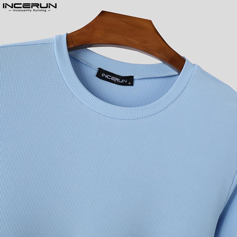 INCERUN Pánská letní trička s krátkým rukávem a O-výstřihem, patchworková, ležérní, slim