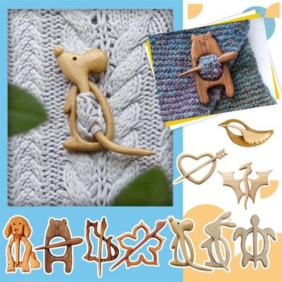 Niche Design Bear Dog Heart Animal Women Brooch Wooden Brooch Fashion Jewelry Clothing Accessory