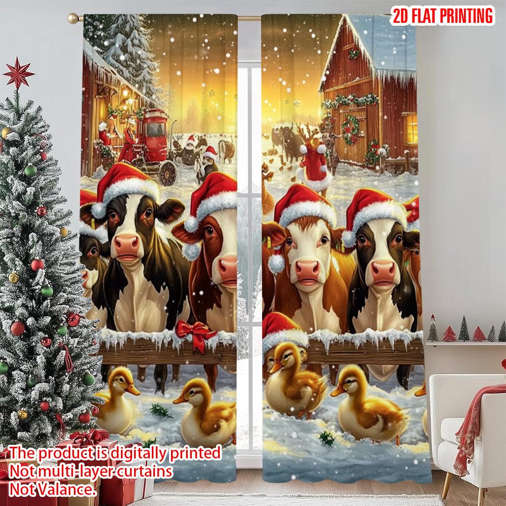 

2pcs 2D flat printing Christmas Curtains Merry Christmas Farm Cute Animals Versatile Polyester Without Electricity Family Party 52.50×116.00 CM 2pcs